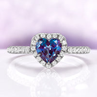 Heart Alexandrite Promise Ring in Sterling Silver by Aquamarise, featuring a heart-cut color-changing alexandrite with accent stones