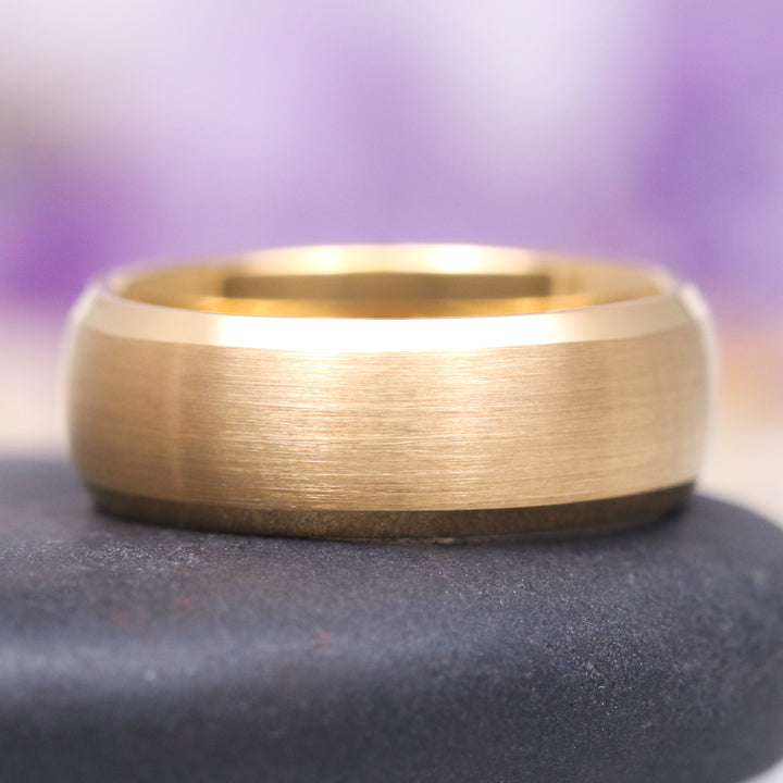 Beveled Edge Wedding Band - 8MM Yellow Gold Tungsten Carbide