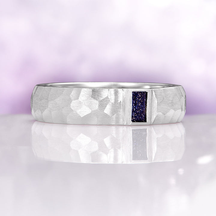 Starry Night Hammered Wedding Band in Sterling Silver