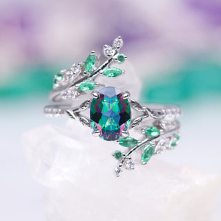 Emerald Leaf Ring Guard in 14K White Gold