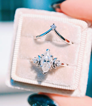 Moissanite Crescent Moon Ring Set in Sterling Silver