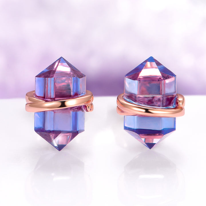 Minimalist Raw Alexandrite Stud Earrings in 14K Rose Gold Vermeil