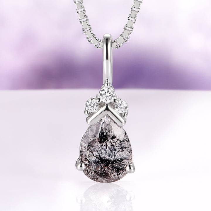 Galaxy Raw Herkimer Diamond Pendant Necklace in Sterling Silver (Salt & Pepper Diamond)