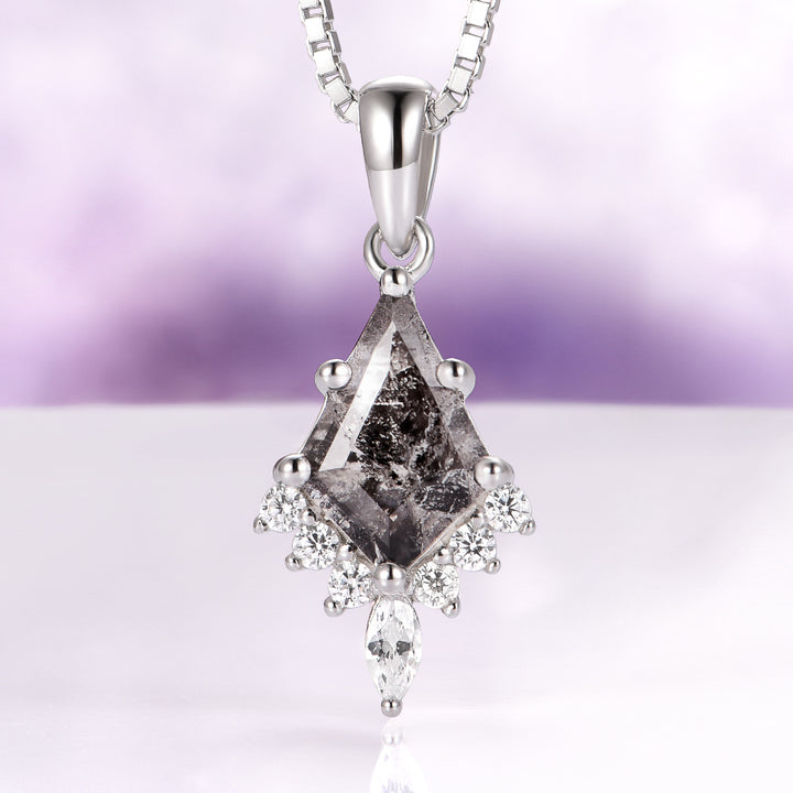Galaxy Raw Salt & Pepper Diamond (Herkimer Diamond) Pendant Necklace in Sterling Silver