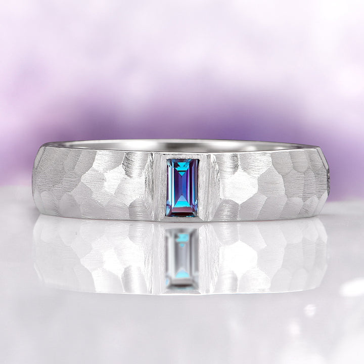 Alexandrite Hammered Wedding Band in Sterling Silver (5.5mm)