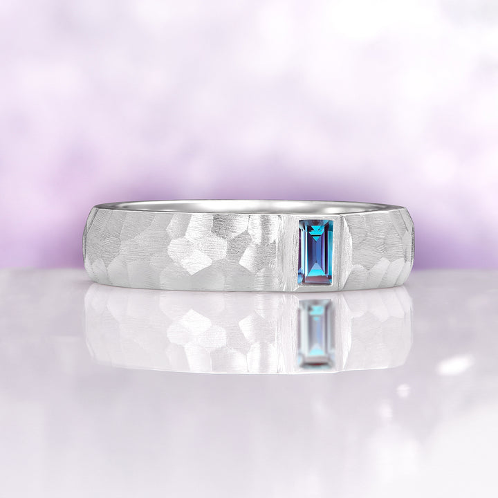 Alexandrite Hammered Wedding Band in Sterling Silver (5.5mm)