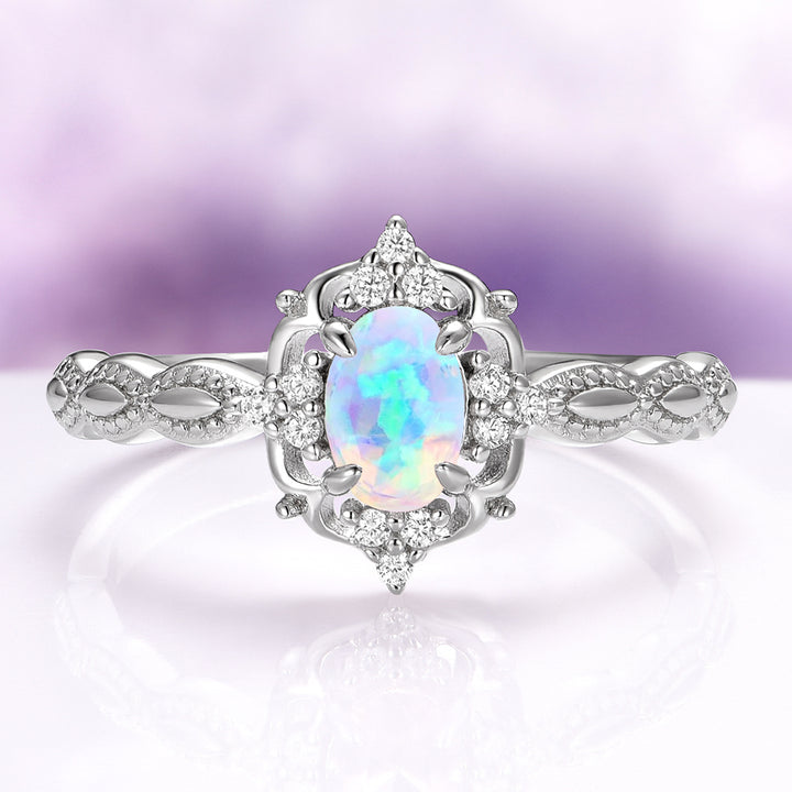 Claire Vintage Australian Opal Engagement Ring in 14K White Gold