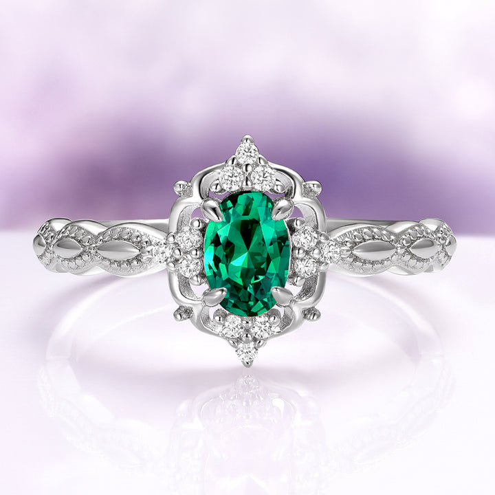 Claire Vintage Emerald Engagement Ring in 14K White Gold