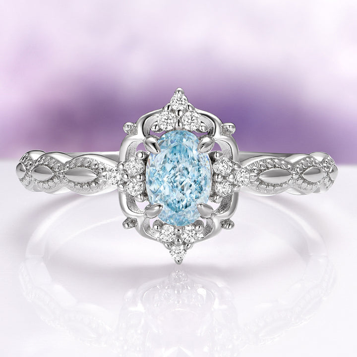 Claire Vintage Aquamarine Engagement Ring in 14K White Gold