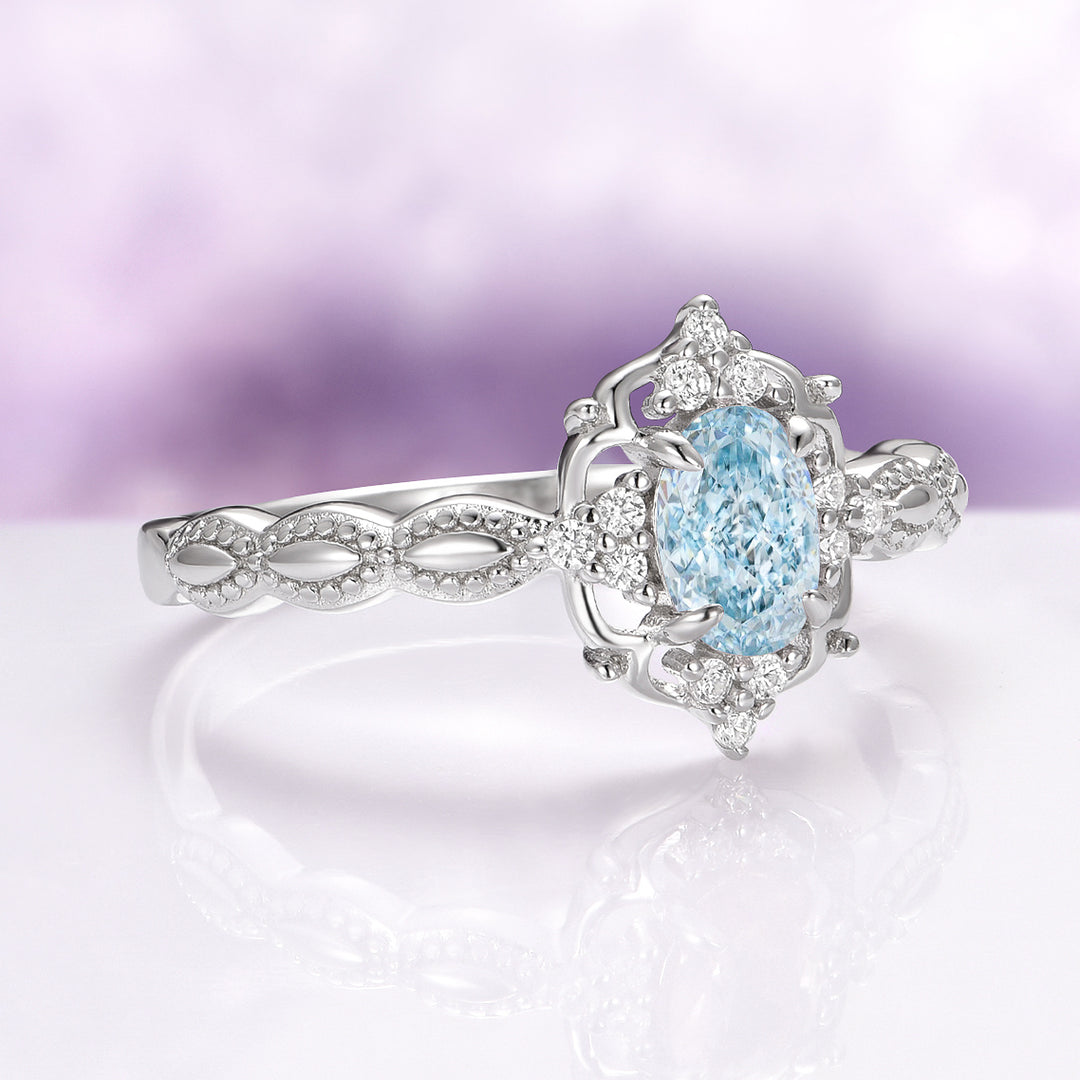 Claire Vintage Aquamarine Engagement Ring in 14K White Gold