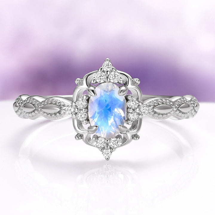 Claire Rainbow Moonstone Engagement Ring in 14K White Gold