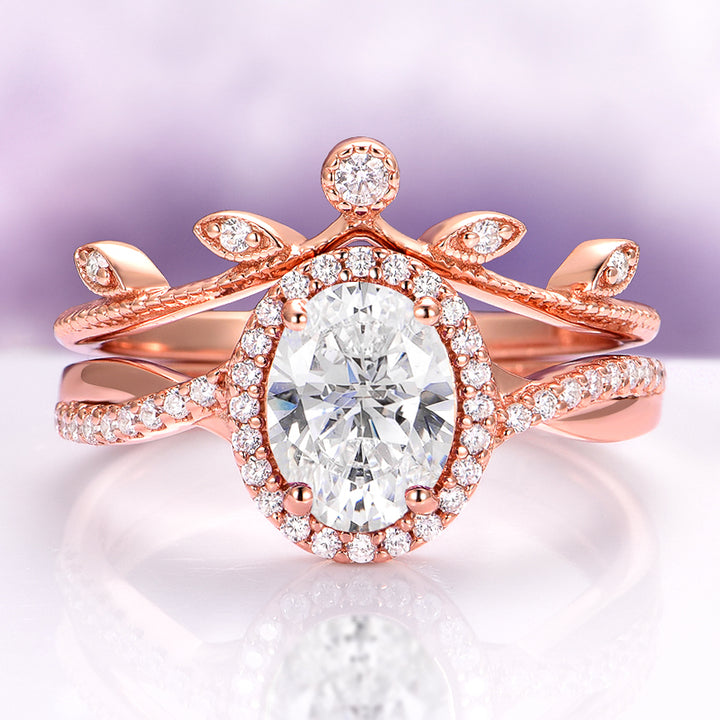 White Sapphire Leaf Ring Set in 14K Rose Gold Vermeil