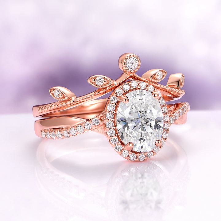 White Sapphire Leaf Ring Set in 14K Rose Gold Vermeil