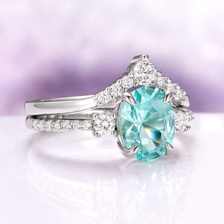 Bella Oval Cut Teal Sapphire Engagement Ring Set in 14K White Gold