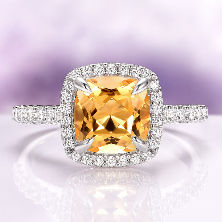 Belle Cushion Cut Natural Citrine Ring in Sterling Silver
