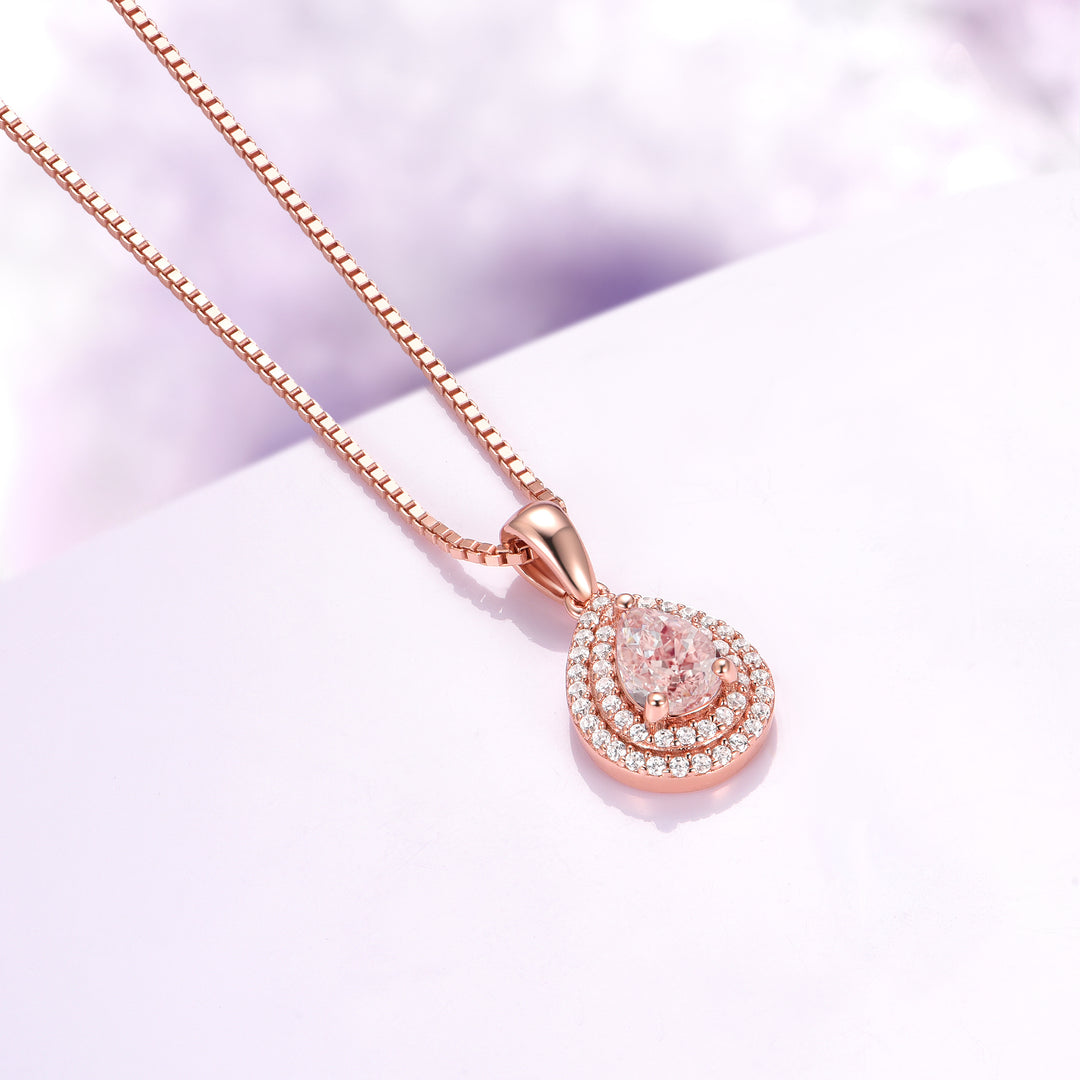 Teardrop Morganite Pendant Necklace in 14K Rose Gold Vermeil