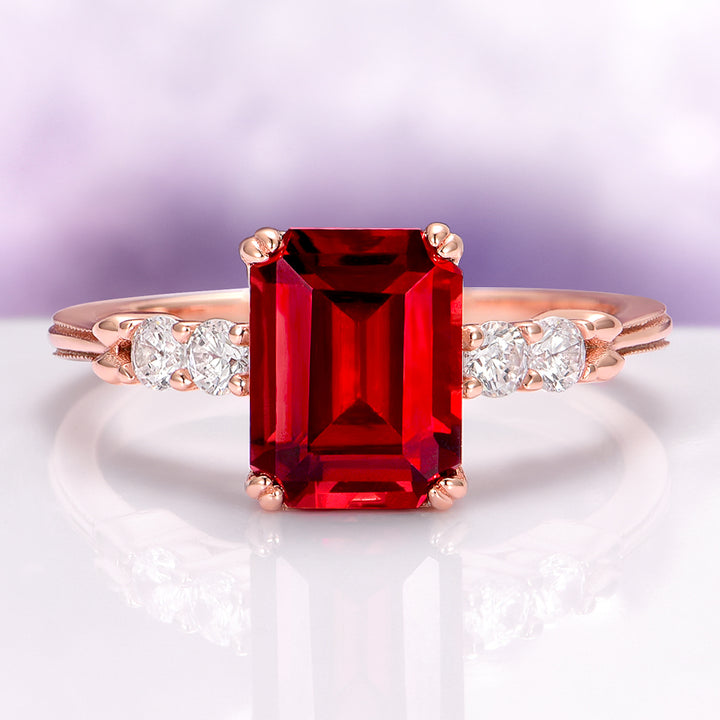 Natural Red Garnet Engagement Ring in 14K Rose Gold Vermeil