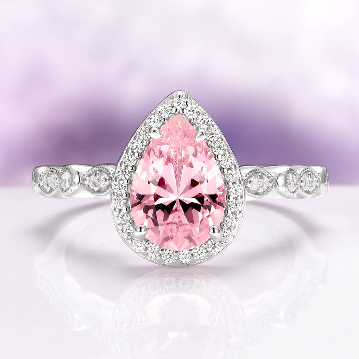 Luxe Teardrop Pink Sapphire Ring in Sterling Silver
