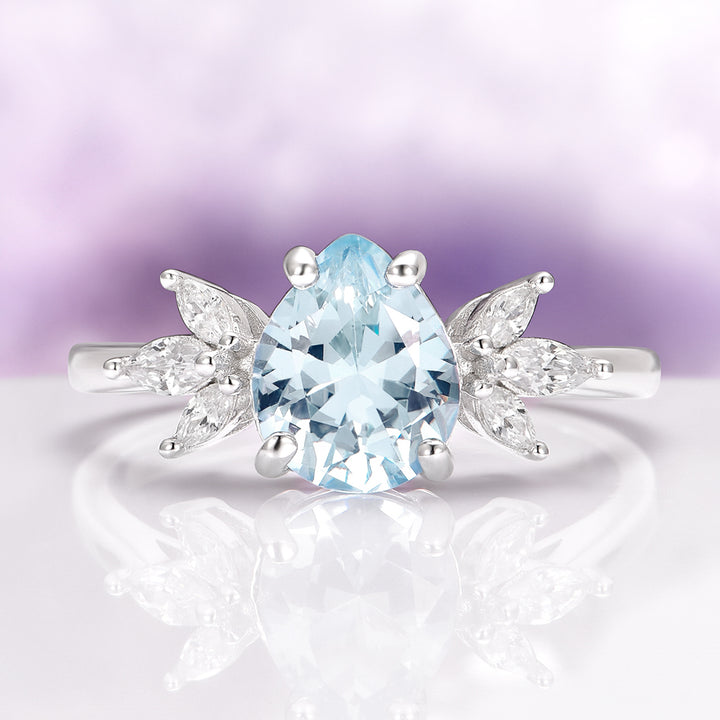 Eva Teardrop Aquamarine Ring in Sterling Silver