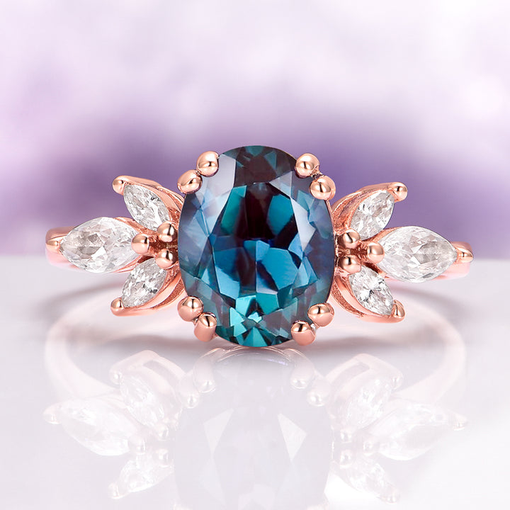 Eva Flower Alexandrite Engagement Ring in 14K Rose Gold Vermeil