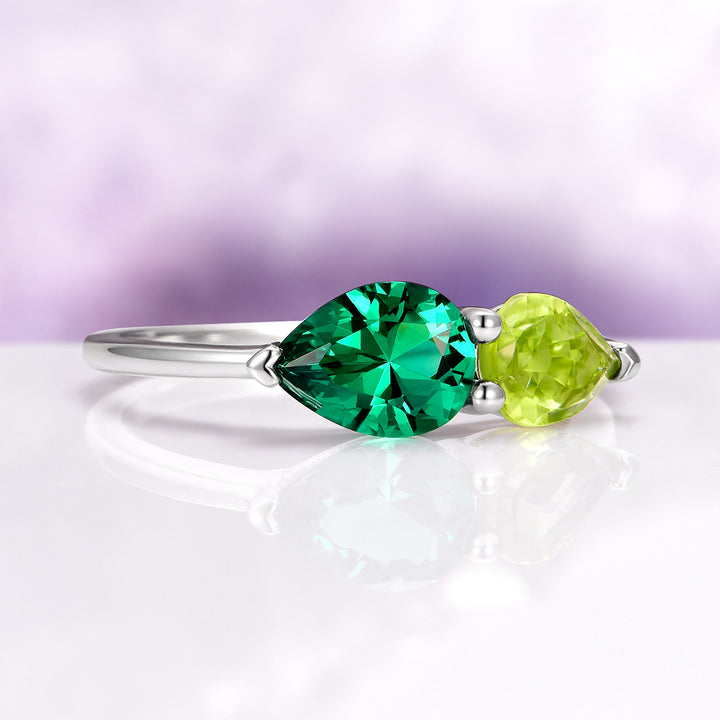 Toi Et Moi Peridot and Emerald Ring in Sterling Silver
