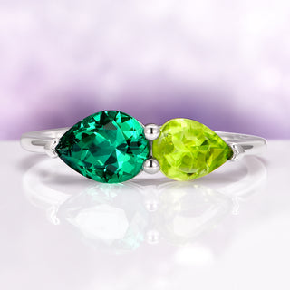 Toi Et Moi Peridot and Emerald Engagement Ring in 14K White Gold