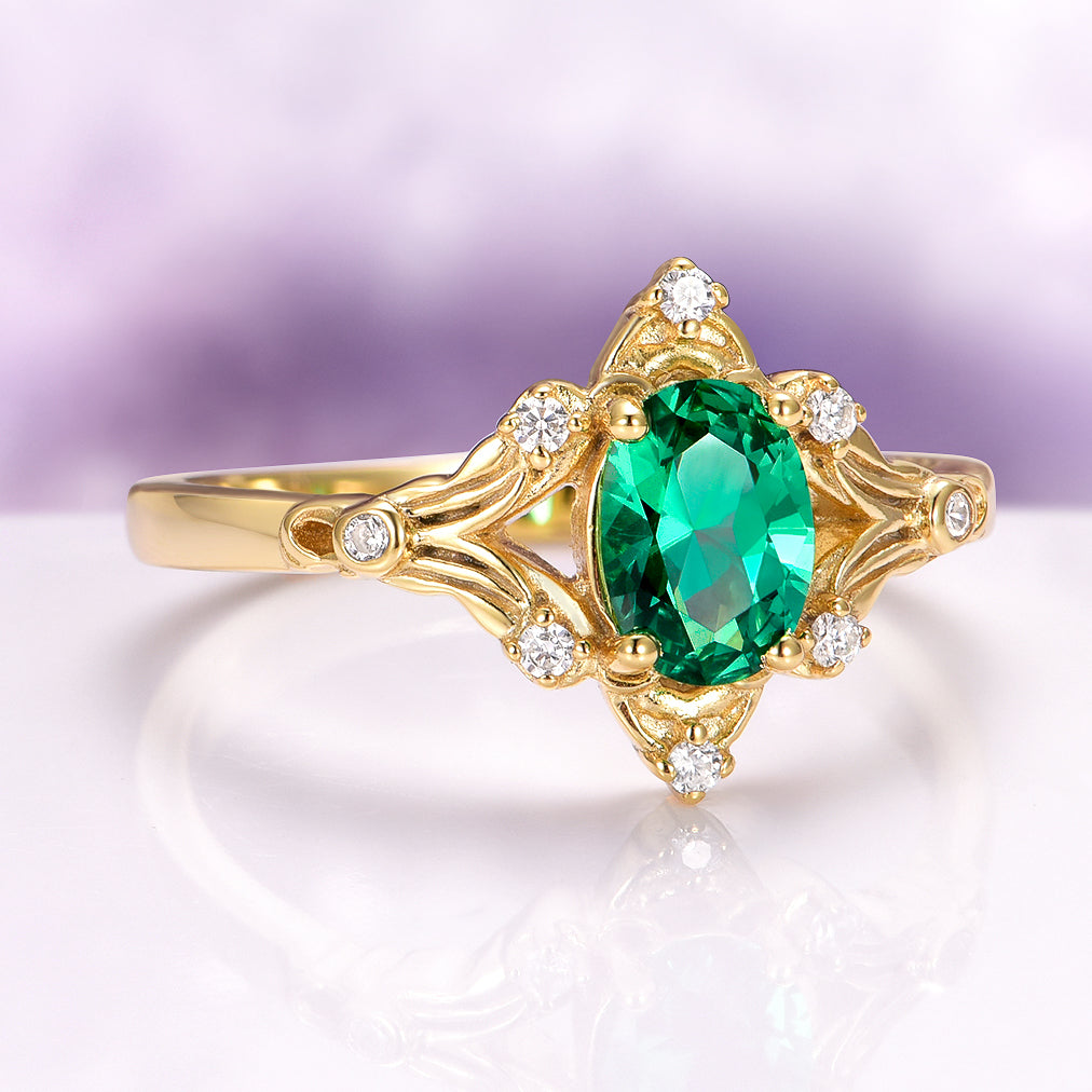 Maeve Vintage Emerald Ring in 14K Yellow Gold Vermeil