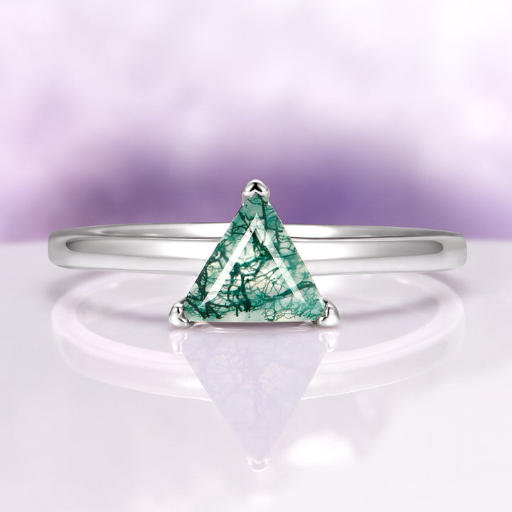 Triangle Green Moss Agate Engagement Ring in 14K White Gold
