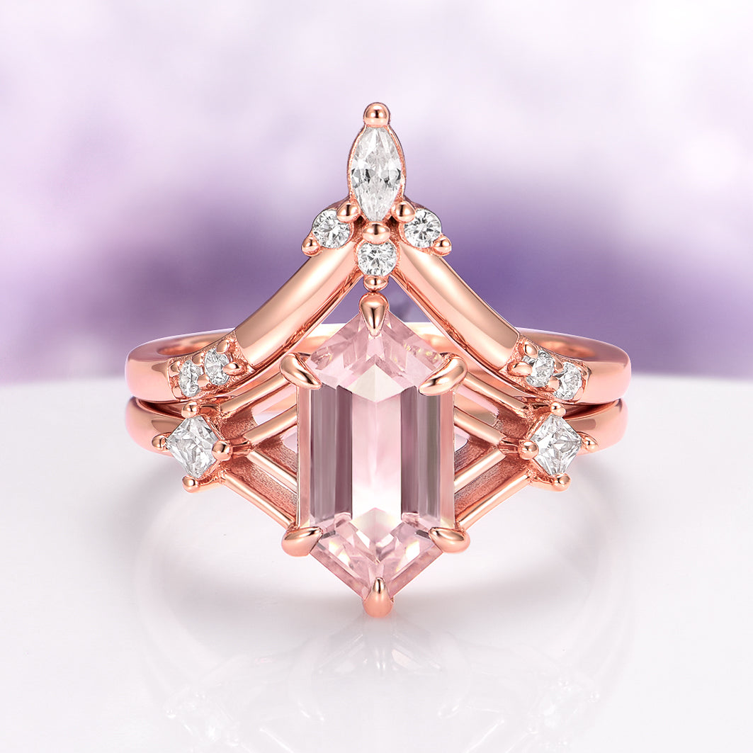Celtic Hexagon Morganite Couples Ring
