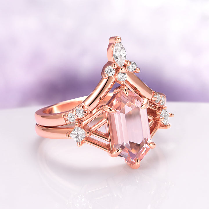 Celtic Hexagon Morganite Couples Ring