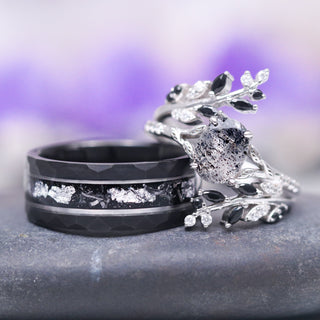 Black Moissanite Leaf Ring Guard in 14K White Gold