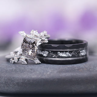 Starry Night & Meteorite Wedding Band- 8MM Black Tungsten
