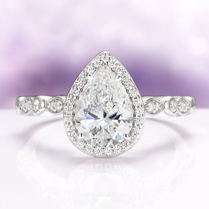Luxe Vintage Simulated Diamond Engagement Ring in Sterling Silver