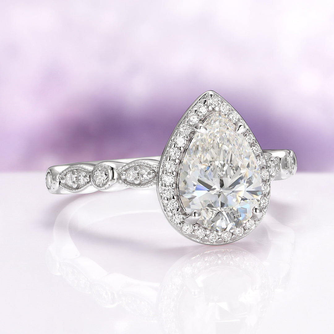 Luxe Vintage Simulated Diamond Engagement Ring in Sterling Silver