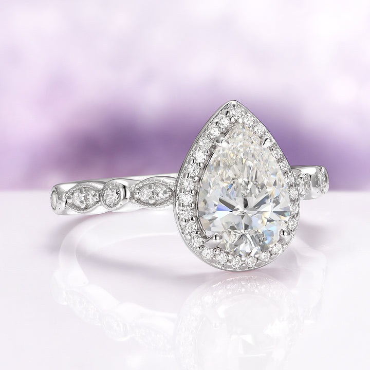Luxe Vintage Simulated Diamond Engagement Ring in Sterling Silver