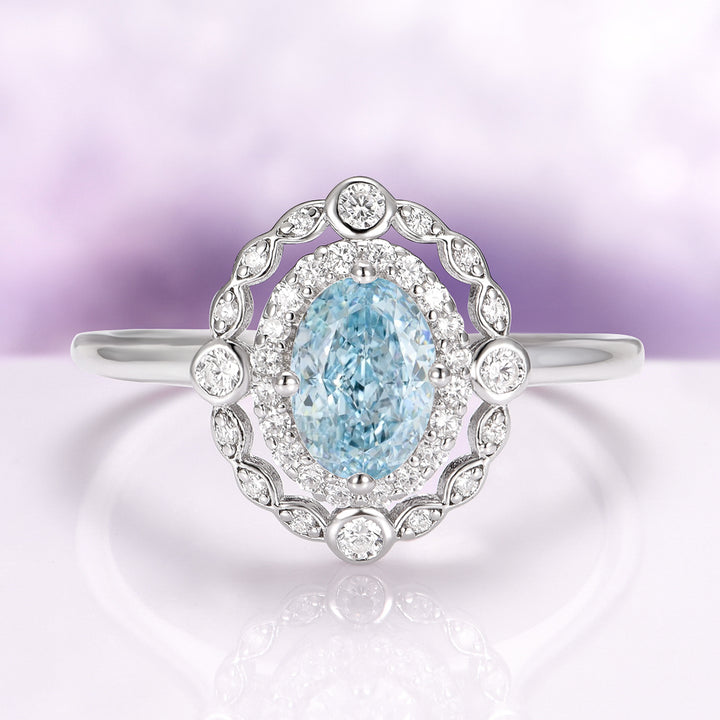 Valentina Vintage Inspired Aquamarine Engagement Ring in 14K White Gold