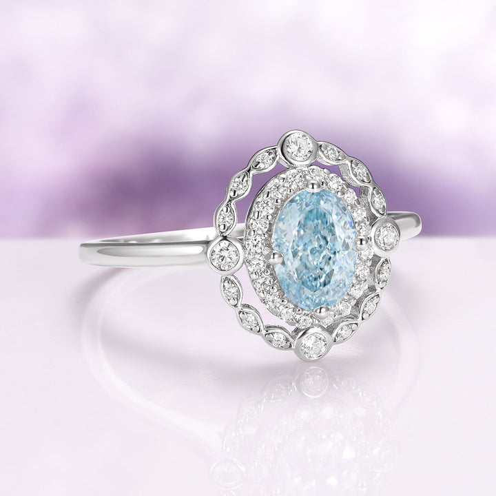 Valentina Vintage Inspired Aquamarine Engagement Ring in 14K White Gold