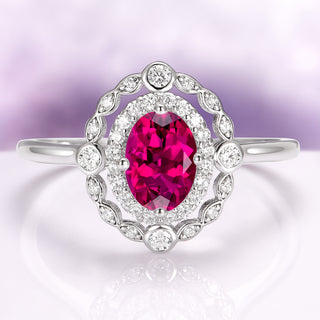 Valentina Art Deco Lab-Grown Ruby Engagement Ring in 14K White Gold