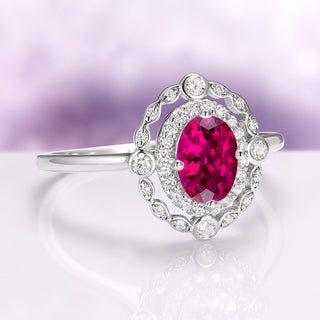 Valentina Art Deco Lab-Grown Ruby Engagement Ring in 14K White Gold