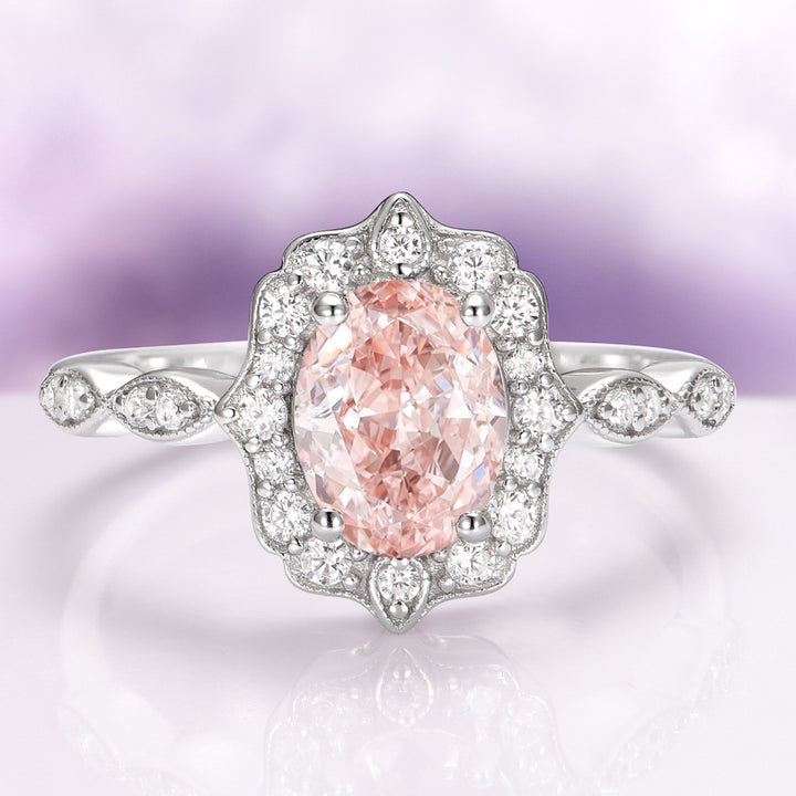 Cordelia Vintage Morganite Engagement Ring in 14K White Gold