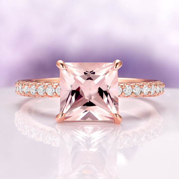 Princess Cut Blush Pink Morganite Engagement Ring in 14K Rose Gold Vermeil