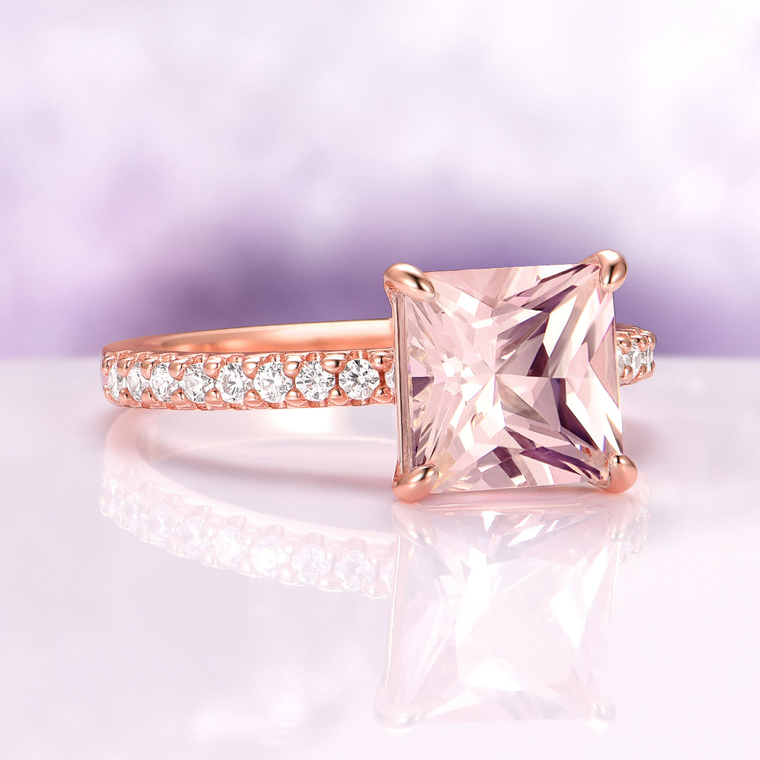 Princess Cut Blush Pink Morganite Engagement Ring in 14K Rose Gold Vermeil