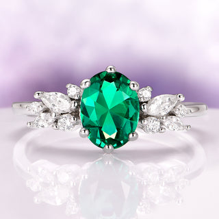Lily Vintage Emerald Engagement Ring in Sterling Silver