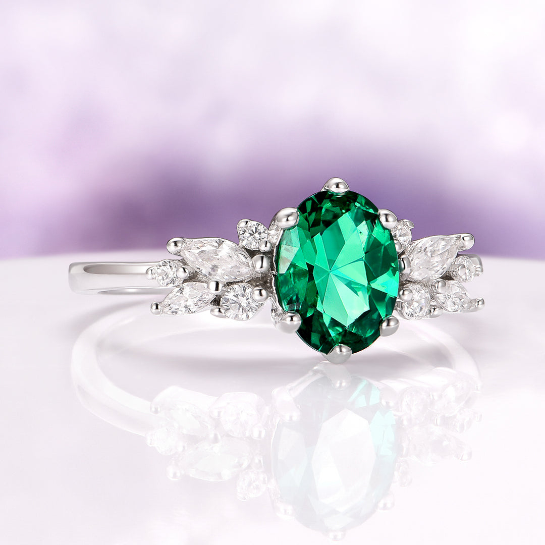 Emerald Leaf Couples Ring