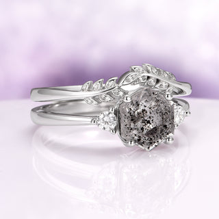 Galaxy Raw Salt & Pepper Diamond (Herkimer Diamond) Ring Set in Sterling Silver