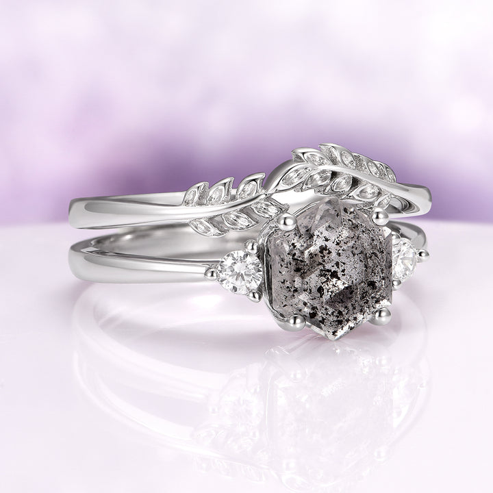Galaxy Raw Salt & Pepper Diamond (Herkimer Diamond) Ring Set in Sterling Silver