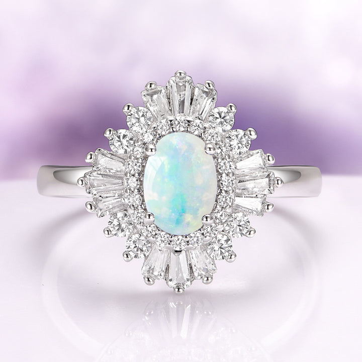 Victoria Natural Australian Opal Art Deco Engagement Ring in 14K White Gold