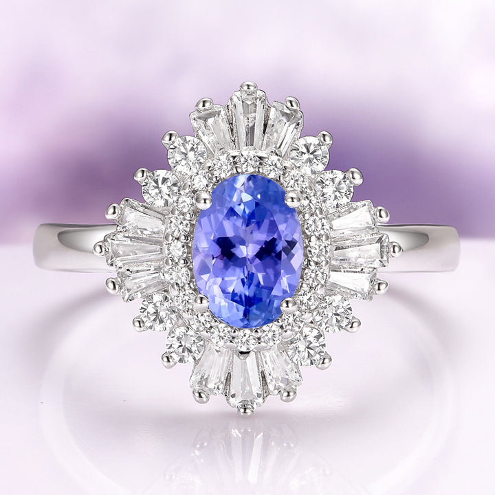 Victoria Art Deco Tanzanite Engagement Ring in 14K White Gold