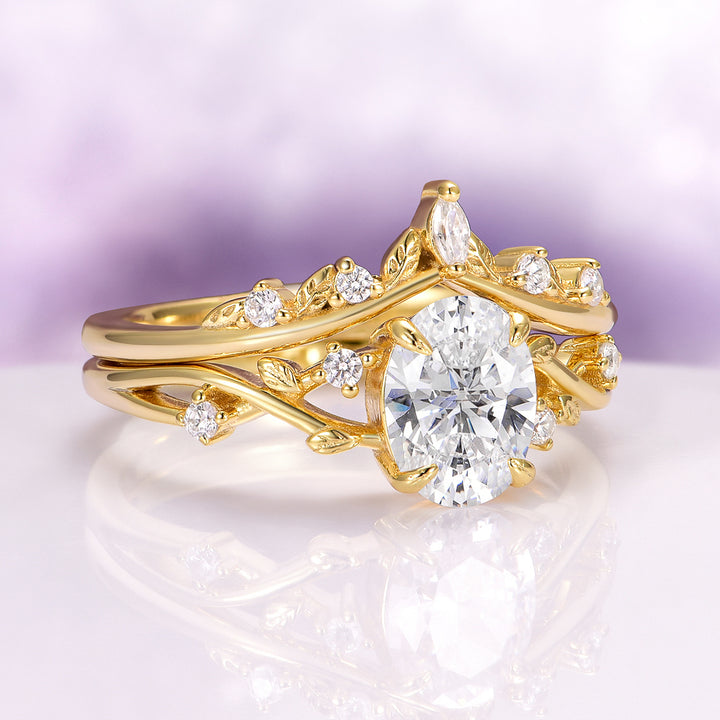 Lab-Grown Diamond Fairy Leaf  Engagement Ring Set in 14K Solid Yellow Gold (IGI Certified)