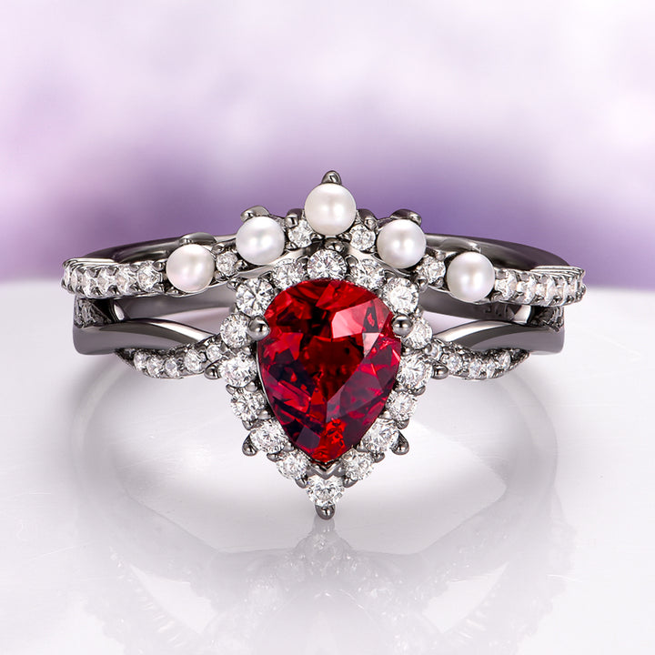 Briar Natural Red Garnet Ring in Black Ruthenium